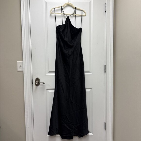 Betsy & Adam Size 10 Black Pavé-Bead Rhinestone Satin Halter Ball Gown Dress NWT - Picture 5 of 14